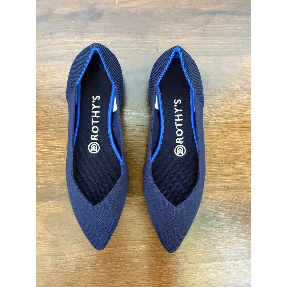 Rothy’s The Point Toe Navy Blue Ballet Flats Sz 7 Washable Work Office Career
